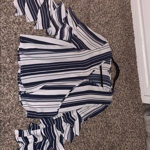 White/Blue Striped Bell Bottom Ruffled Sleeved Top